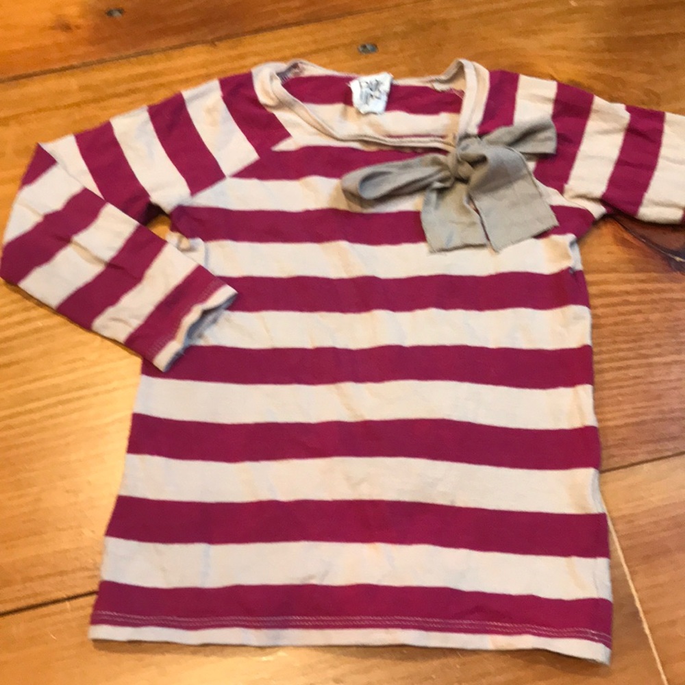 DOUUOD 3T Pink Tie Neck Stripe Top